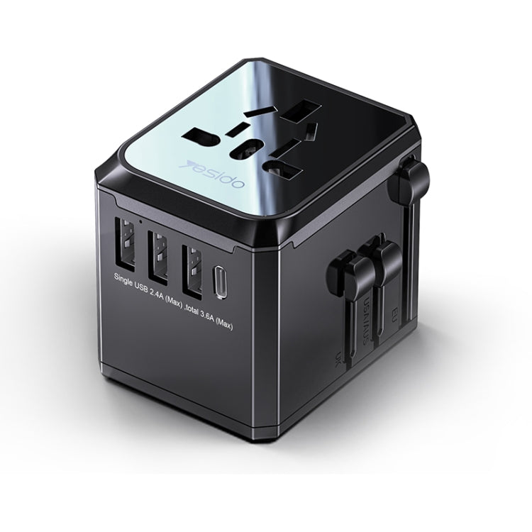 Yesido MC-10 3 USB + Type-C Ports Multi-function Universal Travel Adapter Plug(Black) - Extension Socket by Yesido | Online Shopping South Africa | PMC TechLife | Buy Now Pay Later Mobicred