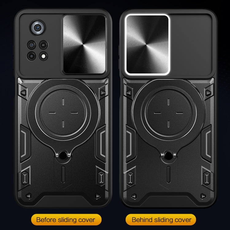 For Xiaomi Poco X4 Pro 5G CD Texture Sliding Camshield Magnetic Holder Phone Case(Black) - free shipping - PMC TechLife - Order now!