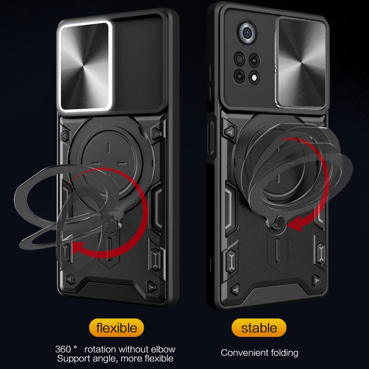 For Xiaomi Poco X4 Pro 5G CD Texture Sliding Camshield Magnetic Holder Phone Case(Silver) - free shipping - PMC TechLife - Order now!