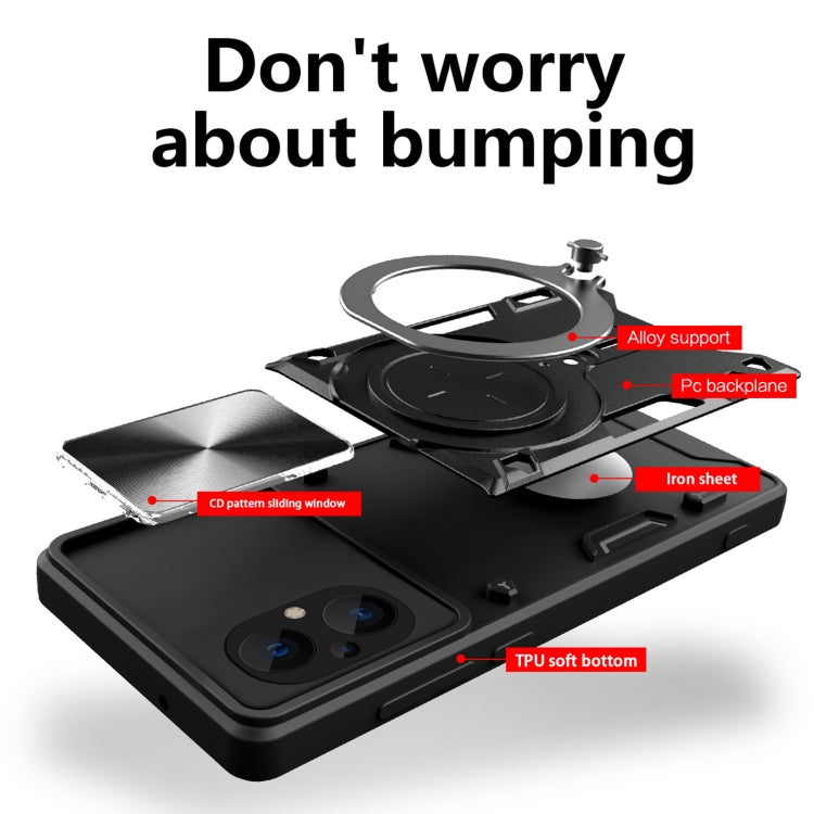 For Xiaomi Poco M5 5G CD Texture Sliding Camshield Magnetic Holder Phone Case(Black) - free shipping - PMC TechLife - Order now!