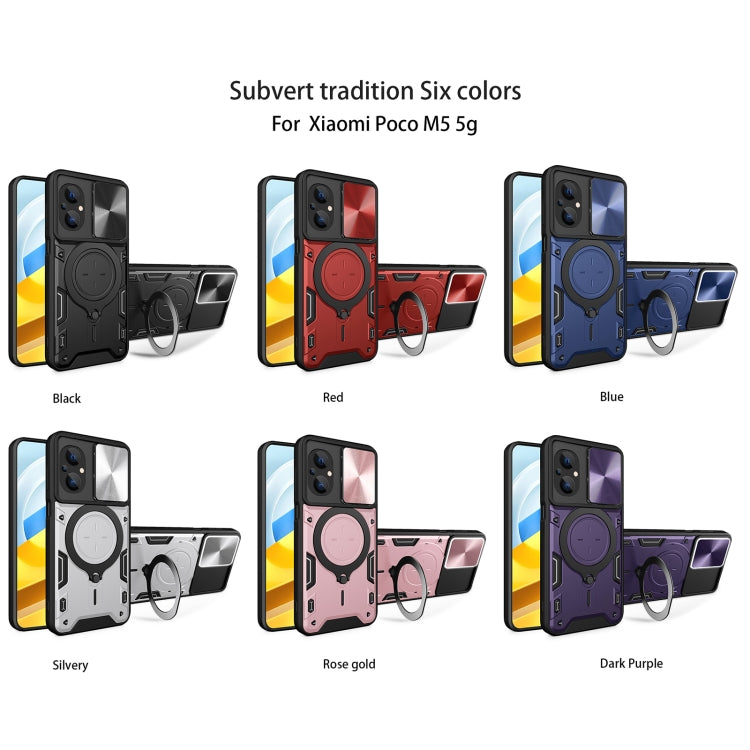 For Xiaomi Poco M5 5G CD Texture Sliding Camshield Magnetic Holder Phone Case(Blue) - free shipping - PMC TechLife - Order now!