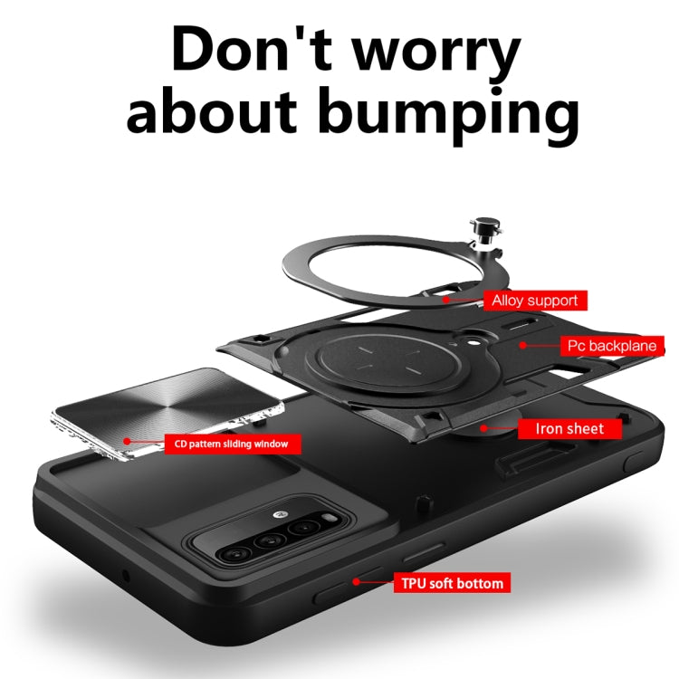 For Xiaomi Redmi Note 9 4G / Poco M3 CD Texture Sliding Camshield Magnetic Holder Phone Case(Purple) - free shipping - PMC TechLife - Order now!