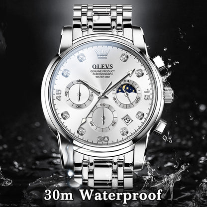 OLEVS 2889 Men Multifunctional Luminous Waterproof Quartz Watch(White) - Metal Strap Watches by OLEVS | Online Shopping South Africa | PMC Jewellery