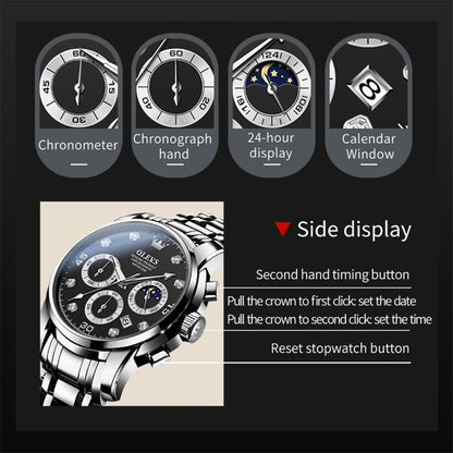 OLEVS 2889 Men Multifunctional Luminous Waterproof Quartz Watch(Black) - Metal Strap Watches by OLEVS | Online Shopping South Africa | PMC Jewellery