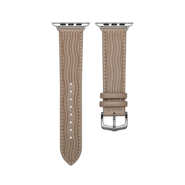 Embossed Line Genuine Leather Watch Band For Apple Watch 8 41mm(Milky Brown) - Watch Bands by PMC TechLife | Online Shopping South Africa | PMC TechLife