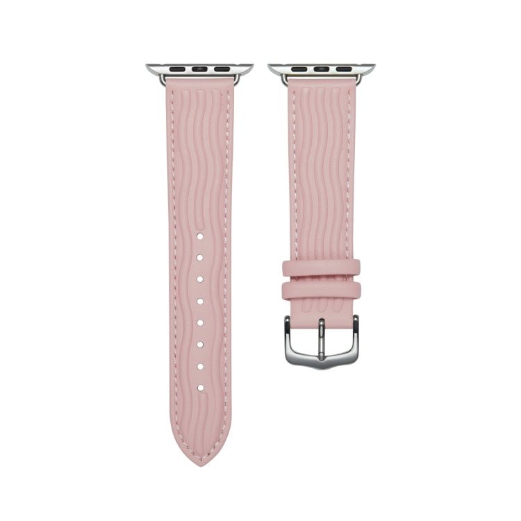 Embossed Line Genuine Leather Watch Band For Apple Watch SE 2022 40mm(Pink) - Watch Bands by PMC Jewellery | Online Shopping South Africa | PMC Jewellery