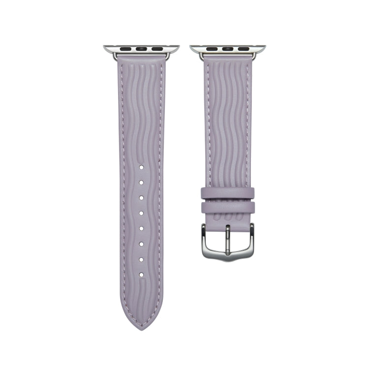 Embossed Line Genuine Leather Watch Band For Apple Watch 7 41mm(Lavender Purple) - Watch Bands by PMC Jewellery | Online Shopping South Africa | PMC Jewellery