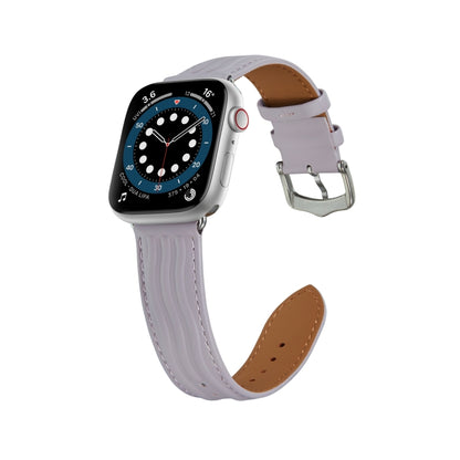 Embossed Line Genuine Leather Watch Band For Apple Watch 7 45mm(Lavender Purple) - Watch Bands by PMC Jewellery | Online Shopping South Africa | PMC Jewellery