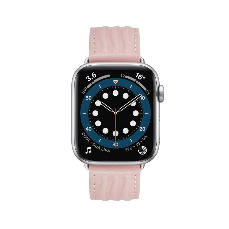 Embossed Line Genuine Leather Watch Band For Apple Watch SE 44mm(Pink) - Watch Bands by PMC Jewellery | Online Shopping South Africa | PMC Jewellery