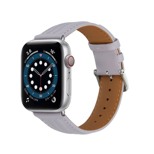 Embossed Line Genuine Leather Watch Band For Apple Watch SE 44mm(Lavender Purple) - Watch Bands by PMC Jewellery | Online Shopping South Africa | PMC Jewellery