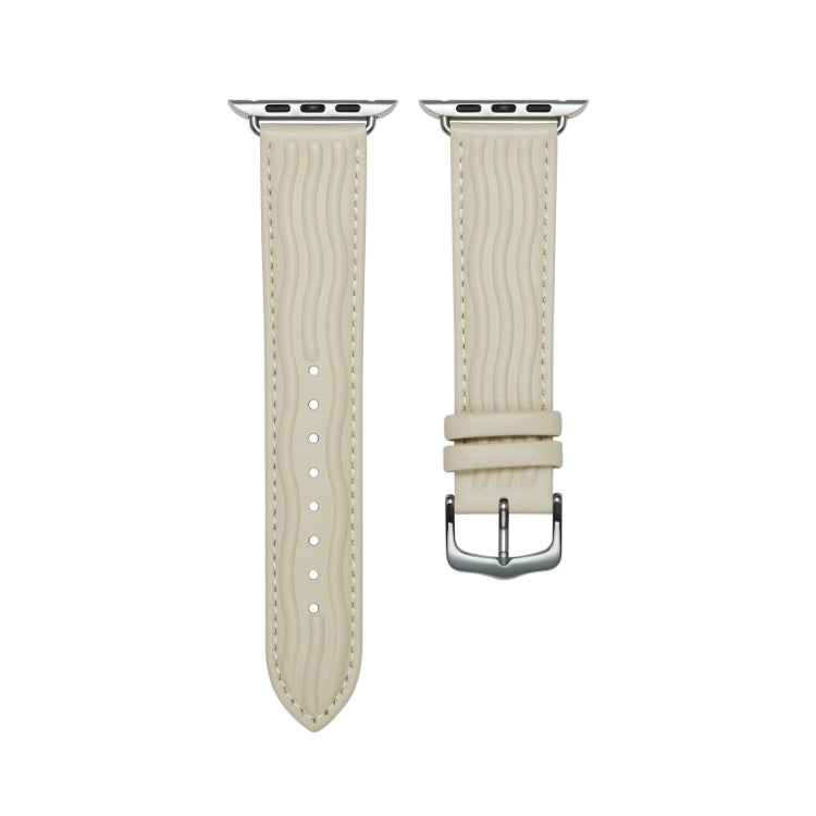 Embossed Line Genuine Leather Watch Band For Apple Watch 6 40mm(Milky White) - Watch Bands by PMC TechLife | Online Shopping South Africa | PMC TechLife