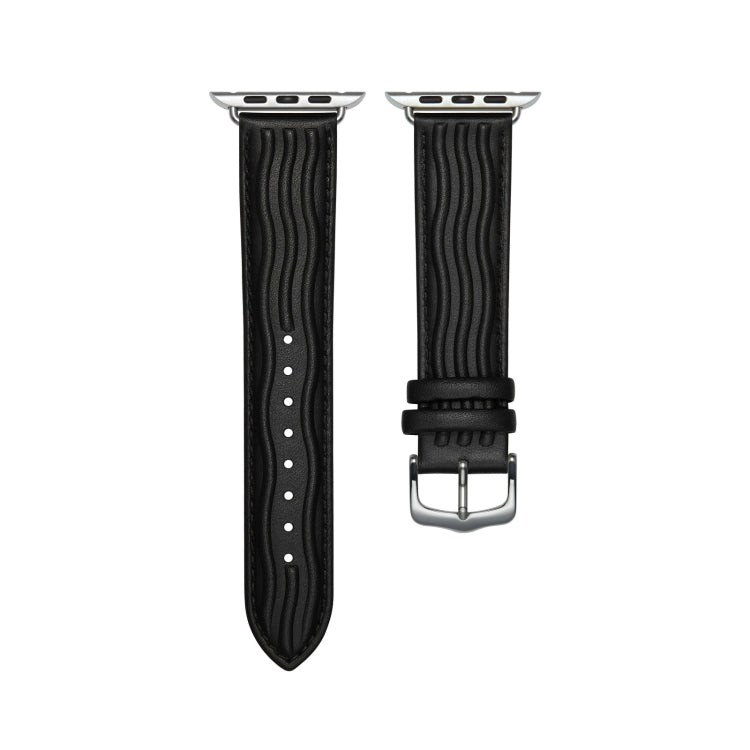 Embossed Line Genuine Leather Watch Band For Apple Watch 5 40mm(Black) - Watch Bands by PMC TechLife | Online Shopping South Africa | PMC TechLife