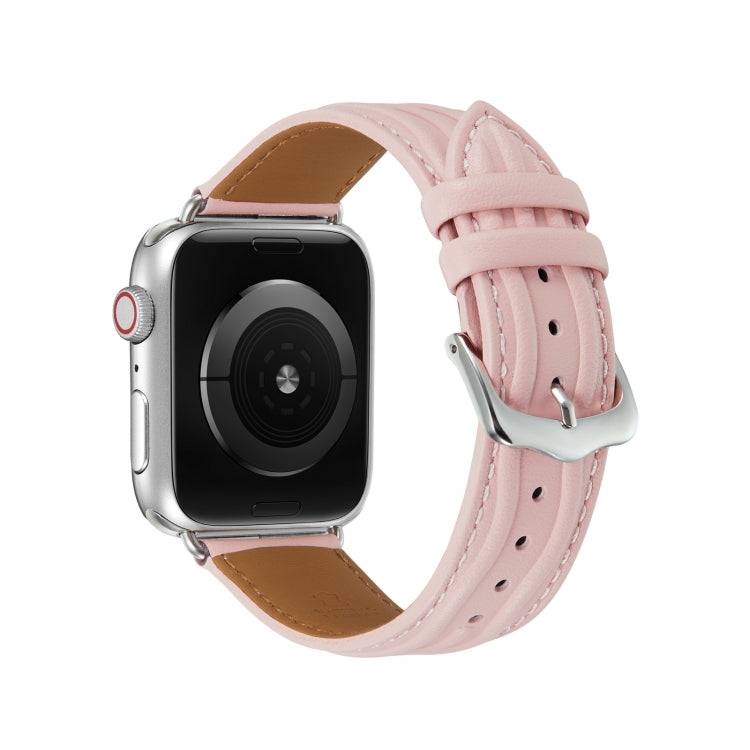 Embossed Line Genuine Leather Watch Band For Apple Watch 5 40mm(Pink) - Watch Bands by PMC TechLife | Online Shopping South Africa | PMC TechLife