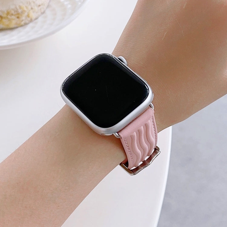 Embossed Line Genuine Leather Watch Band For Apple Watch 5 40mm(Pink) - Watch Bands by PMC TechLife | Online Shopping South Africa | PMC TechLife