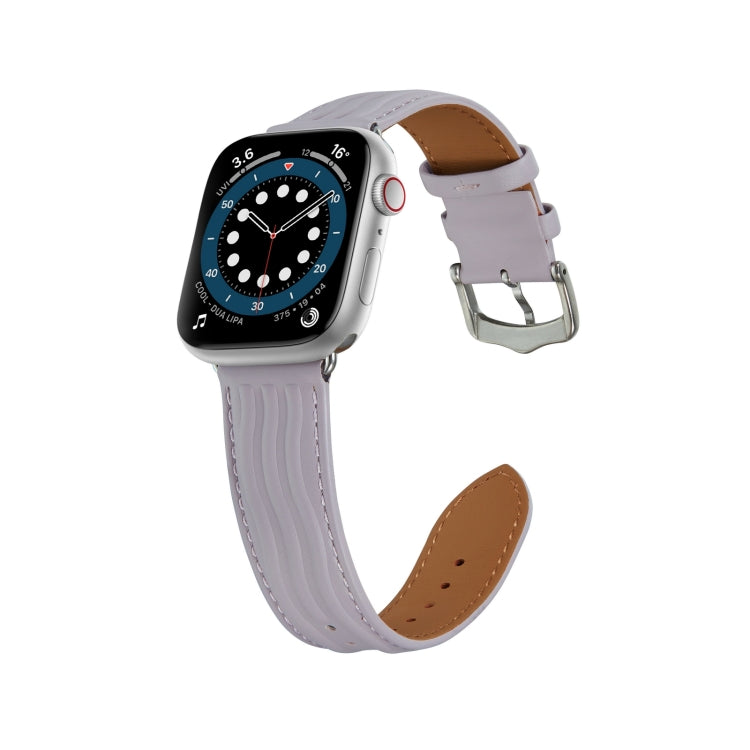 Embossed Line Genuine Leather Watch Band For Apple Watch 5 40mm(Lavender Purple) - Watch Bands by PMC Jewellery | Online Shopping South Africa | PMC Jewellery