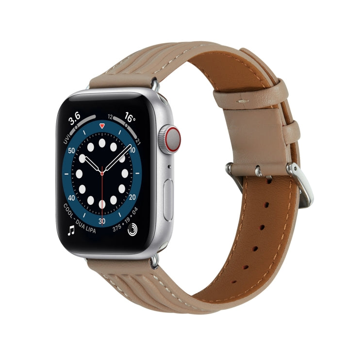 Embossed Line Genuine Leather Watch Band For Apple Watch 4 40mm(Milky Brown) - Watch Bands by PMC TechLife | Online Shopping South Africa | PMC TechLife