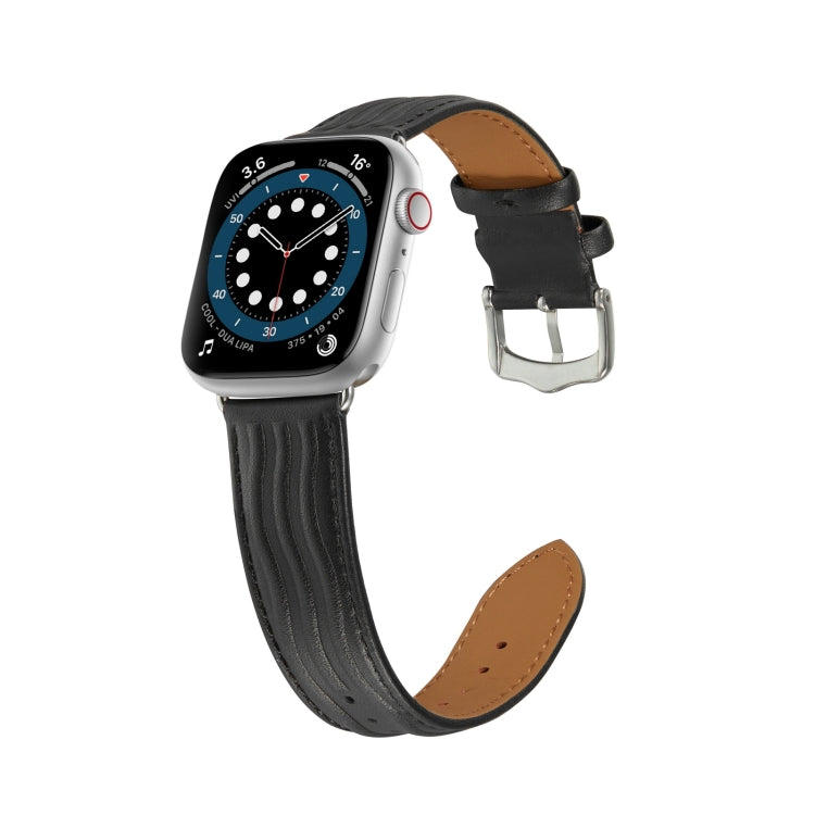 Embossed Line Genuine Leather Watch Band For Apple Watch 3 38mm(Black) - Watch Bands by PMC Jewellery | Online Shopping South Africa | PMC Jewellery