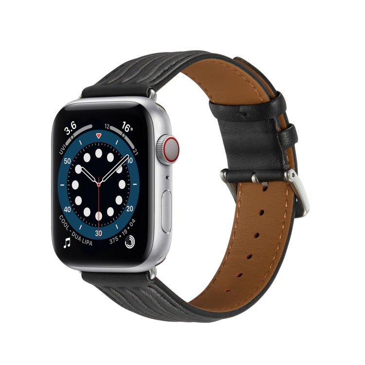 Embossed Line Genuine Leather Watch Band For Apple Watch 2 42mm(Black) - Watch Bands by PMC TechLife | Online Shopping South Africa | PMC TechLife