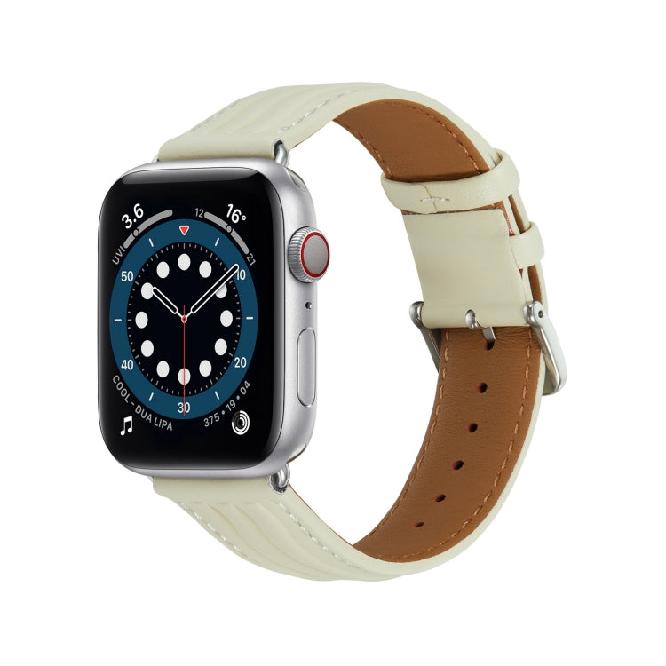 Embossed Line Genuine Leather Watch Band For Apple Watch 2 38mm(Milky White) - Watch Bands by PMC TechLife | Online Shopping South Africa | PMC TechLife