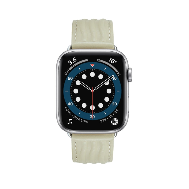 Embossed Line Genuine Leather Watch Band For Apple Watch 38mm(Milky White) - Watch Bands by PMC TechLife | Online Shopping South Africa | PMC TechLife