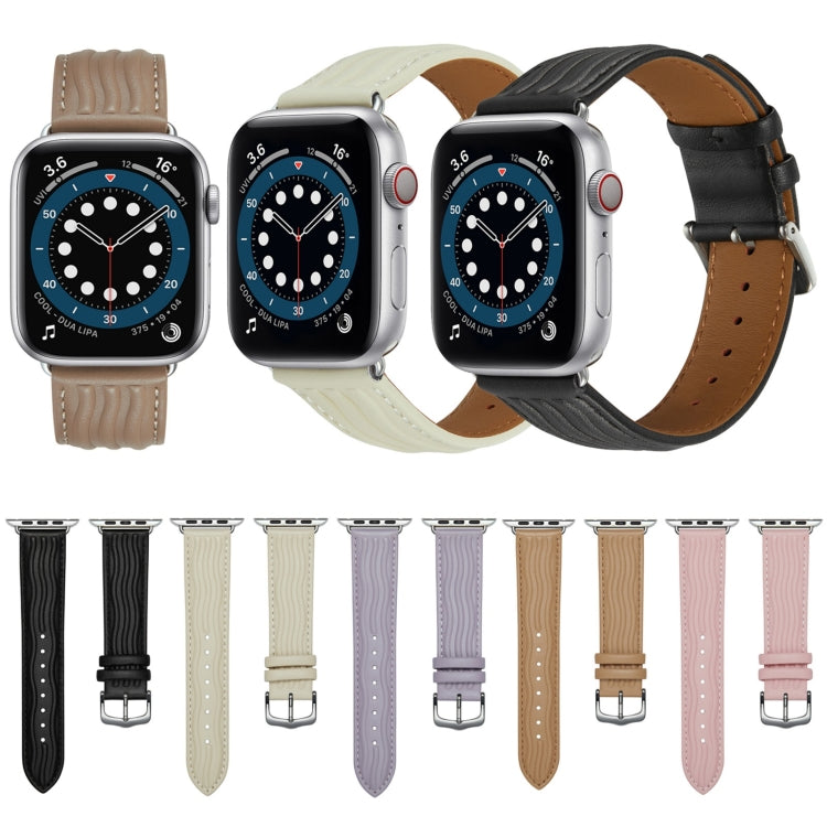 Embossed Line Genuine Leather Watch Band For Apple Watch 3 42mm(Pink) - Watch Bands by PMC TechLife | Online Shopping South Africa | PMC TechLife