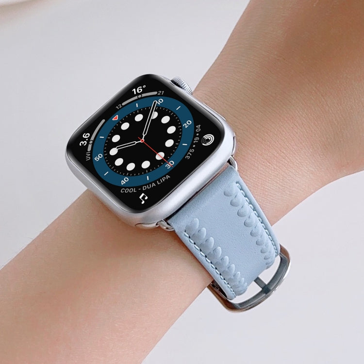 Embossed Love Genuine Leather Watch Band For Apple Watch 7 41mm(Blue) - Watch Bands by PMC Jewellery | Online Shopping South Africa | PMC Jewellery