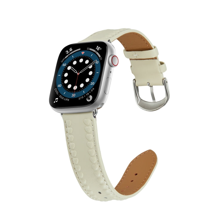 Embossed Love Genuine Leather Watch Band For Apple Watch 7 41mm(Milky White) - Watch Bands by PMC Jewellery | Online Shopping South Africa | PMC Jewellery