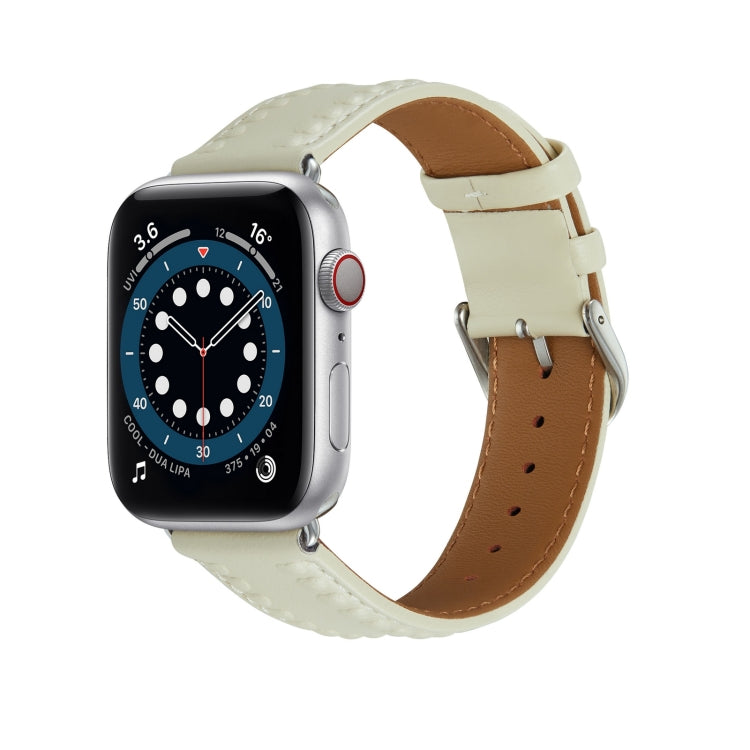 Embossed Love Genuine Leather Watch Band For Apple Watch 7 45mm(Milky White) - Watch Bands by PMC Jewellery | Online Shopping South Africa | PMC Jewellery