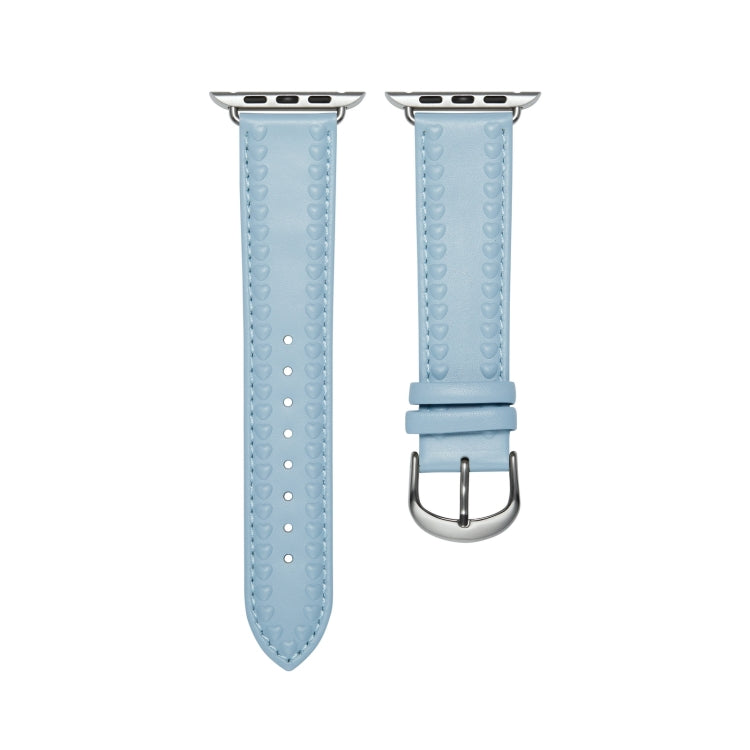 Embossed Love Genuine Leather Watch Band For Apple Watch SE 40mm(Blue) - Watch Bands by PMC TechLife | Online Shopping South Africa | PMC TechLife