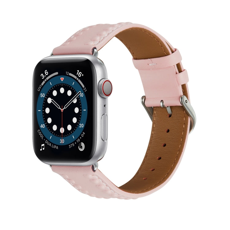 Embossed Love Genuine Leather Watch Band For Apple Watch SE 44mm(Pink) - Watch Bands by PMC TechLife | Online Shopping South Africa | PMC TechLife