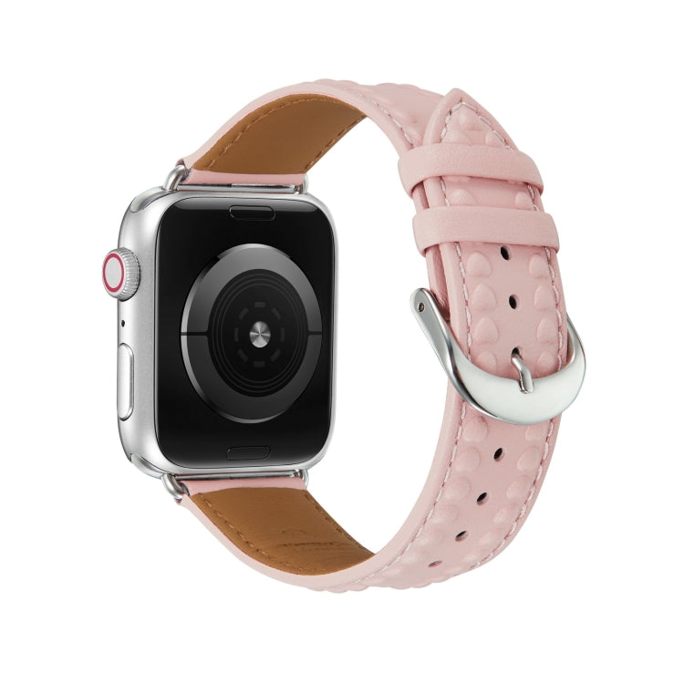 Embossed Love Genuine Leather Watch Band For Apple Watch SE 44mm(Pink) - Watch Bands by PMC TechLife | Online Shopping South Africa | PMC TechLife