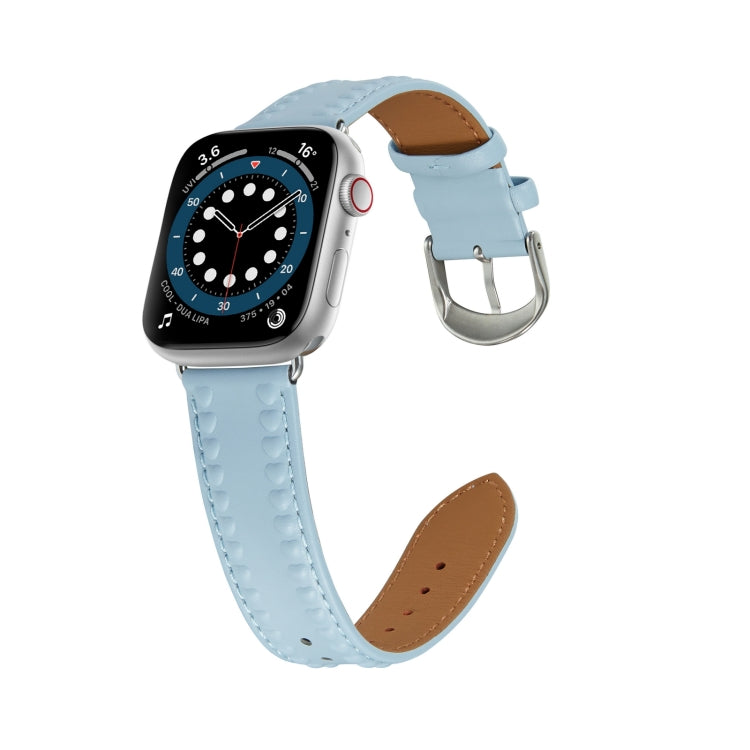 Embossed Love Genuine Leather Watch Band For Apple Watch SE 44mm(Blue) - Watch Bands by PMC TechLife | Online Shopping South Africa | PMC TechLife