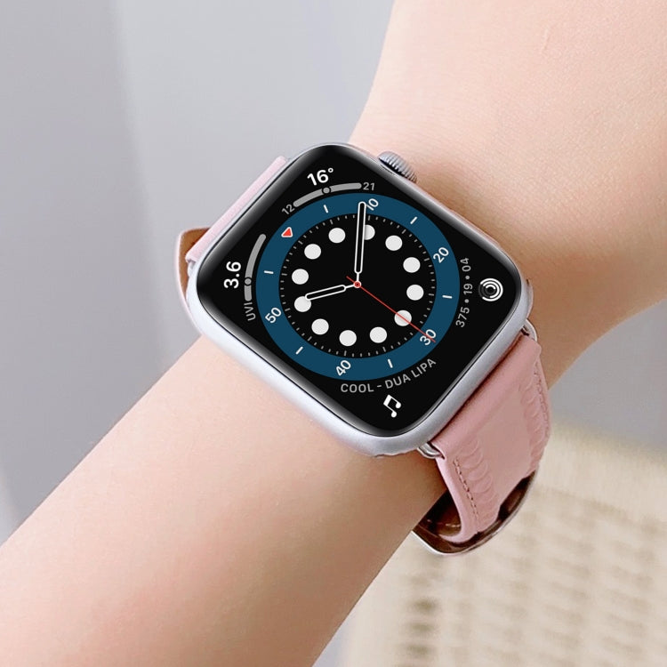 Embossed Love Genuine Leather Watch Band For Apple Watch 5 44mm(Pink) - Watch Bands by PMC TechLife | Online Shopping South Africa | PMC TechLife