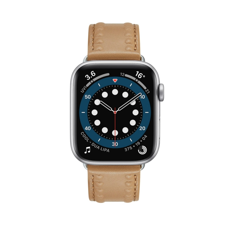 Embossed Love Genuine Leather Watch Band For Apple Watch 5 44mm(Khaki) - Watch Bands by PMC TechLife | Online Shopping South Africa | PMC TechLife
