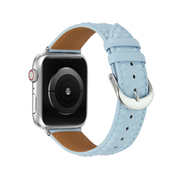 Embossed Love Genuine Leather Watch Band For Apple Watch 5 40mm(Blue) - Watch Bands by PMC TechLife | Online Shopping South Africa | PMC TechLife