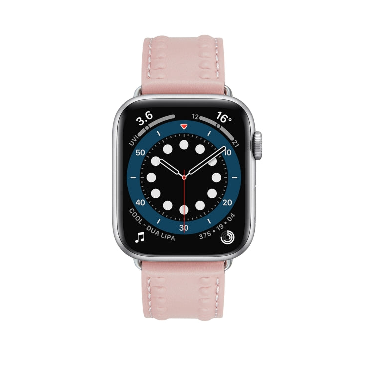 Embossed Love Genuine Leather Watch Band For Apple Watch 3 42mm(Pink) - Watch Bands by PMC TechLife | Online Shopping South Africa | PMC TechLife