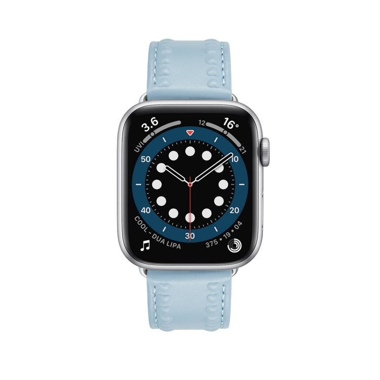 Embossed Love Genuine Leather Watch Band For Apple Watch 2 42mm(Blue) - Watch Bands by PMC TechLife | Online Shopping South Africa | PMC TechLife