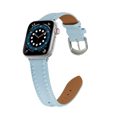 Embossed Love Genuine Leather Watch Band For Apple Watch 2 38mm(Blue) - Watch Bands by PMC Jewellery | Online Shopping South Africa | PMC Jewellery