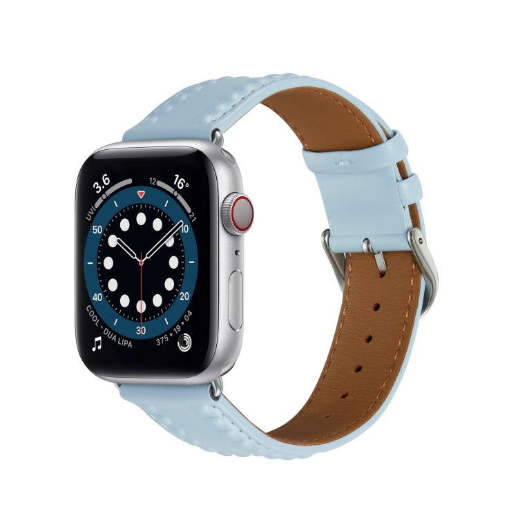 Embossed Love Genuine Leather Watch Band For Apple Watch 9 45mm(Blue) - Watch Bands by PMC TechLife | Online Shopping South Africa | PMC TechLife