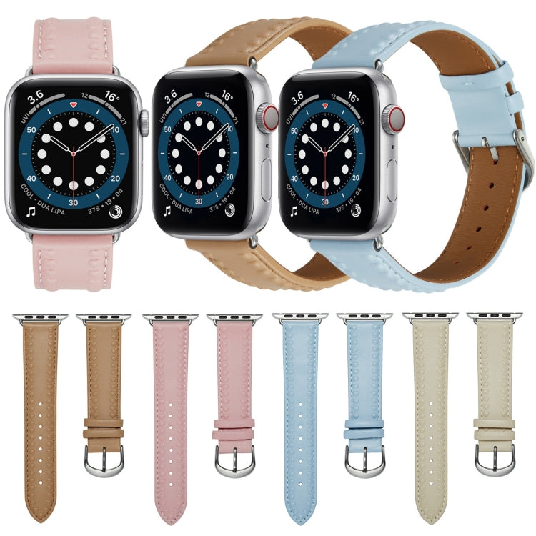 Embossed Love Genuine Leather Watch Band For Apple Watch SE 40mm(Blue) - Watch Bands by PMC TechLife | Online Shopping South Africa | PMC TechLife