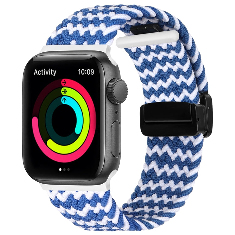 Magnetic Fold Clasp Woven Watch Band For Apple Watch 8 41mm(Blue White) - Watch Bands by PMC Jewellery | Online Shopping South Africa | PMC Jewellery