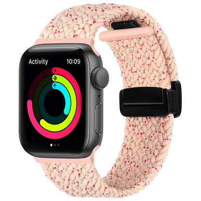 Magnetic Fold Clasp Woven Watch Band For Apple Watch 8 45mm(Starlight Pink) - Watch Bands by PMC Jewellery | Online Shopping South Africa | PMC Jewellery