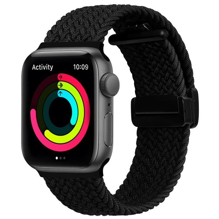 Magnetic Fold Clasp Woven Watch Band For Apple Watch 5 44mm(Black) - Watch Bands by PMC TechLife | Online Shopping South Africa | PMC TechLife