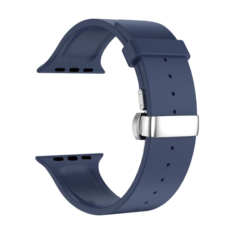 Metal Butterfly Buckle Silicone Watch Band For Apple Watch SE 2022 40mm(Blue) - Watch Bands by PMC Jewellery | Online Shopping South Africa | PMC Jewellery