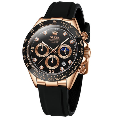 OLEVS 2875 Men Multifunctional Sports Chronograph Waterproof Quartz Watch(Black + Rose Gold) - Silicone Strap Watches by OLEVS | Online Shopping South Africa | PMC Jewellery