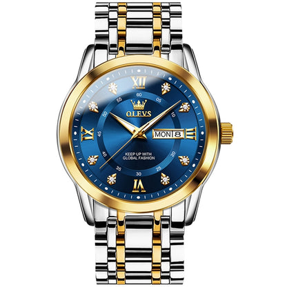 OLEVS 5513 Men Business Luminous Waterproof Quartz Watch(Blue + Gold) - Metal Strap Watches by OLEVS | Online Shopping South Africa | PMC Jewellery