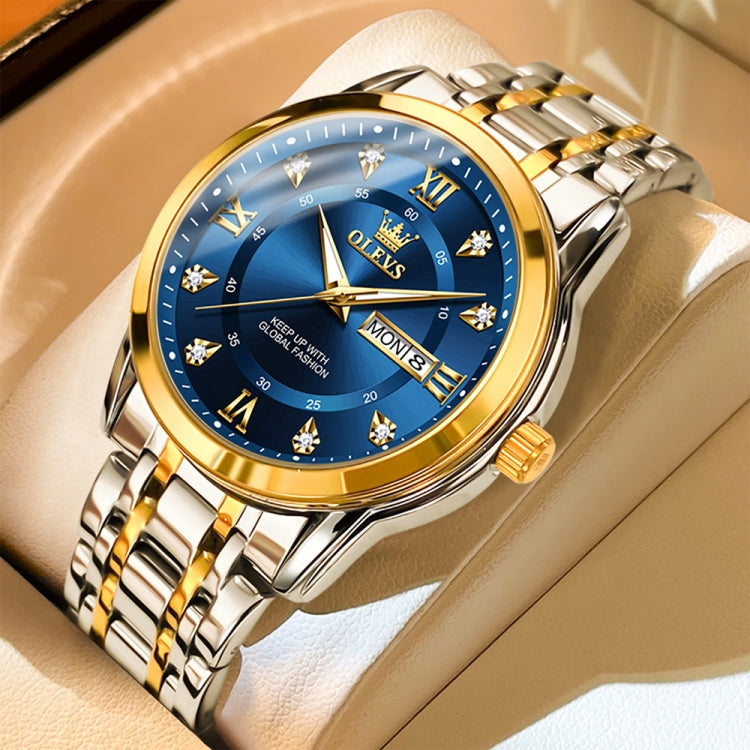 OLEVS 5513 Men Business Luminous Waterproof Quartz Watch(Blue + Gold) - Metal Strap Watches by OLEVS | Online Shopping South Africa | PMC Jewellery