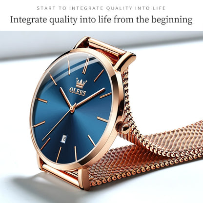 OLEVS 5869 Ladies Business Waterproof Steel Strap Quartz Watch(Blue + Rose Gold) - Metal Strap Watches by OLEVS | Online Shopping South Africa | PMC Jewellery