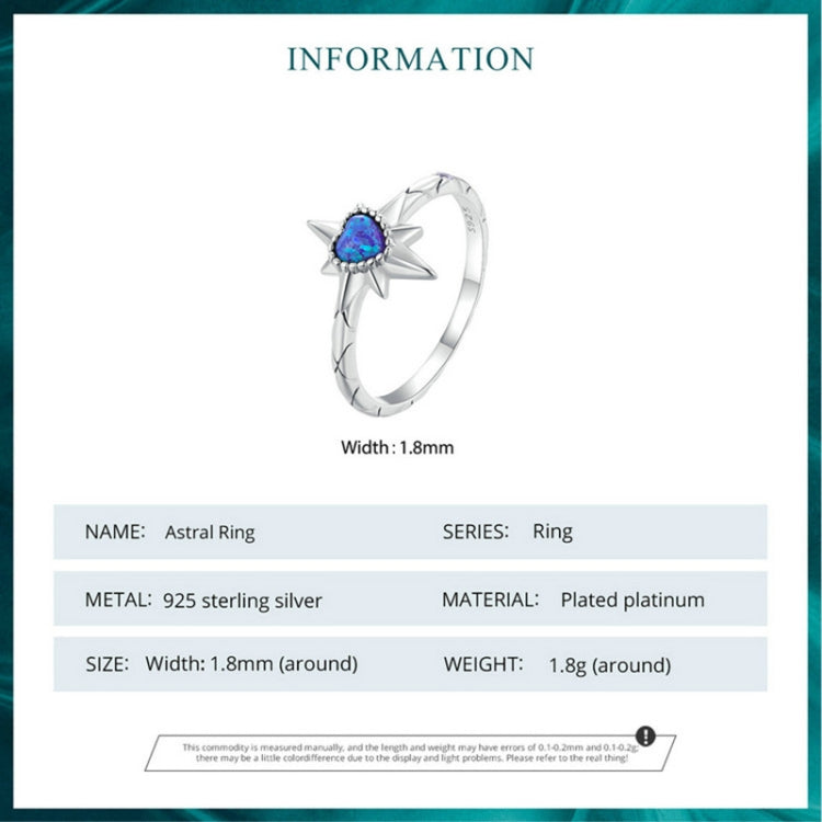 BSR455-7 S925 Sterling Silver White Gold Plated Heart Shape Star Opal Ring Bracelet - Rings by PMC Jewellery | Online Shopping South Africa | PMC Jewellery