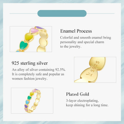 SCR444-9B S925 Sterling Silver Gold-plated Personalized Colorful Love Ring Hand Decoration - Rings by PMC Jewellery | Online Shopping South Africa | PMC Jewellery